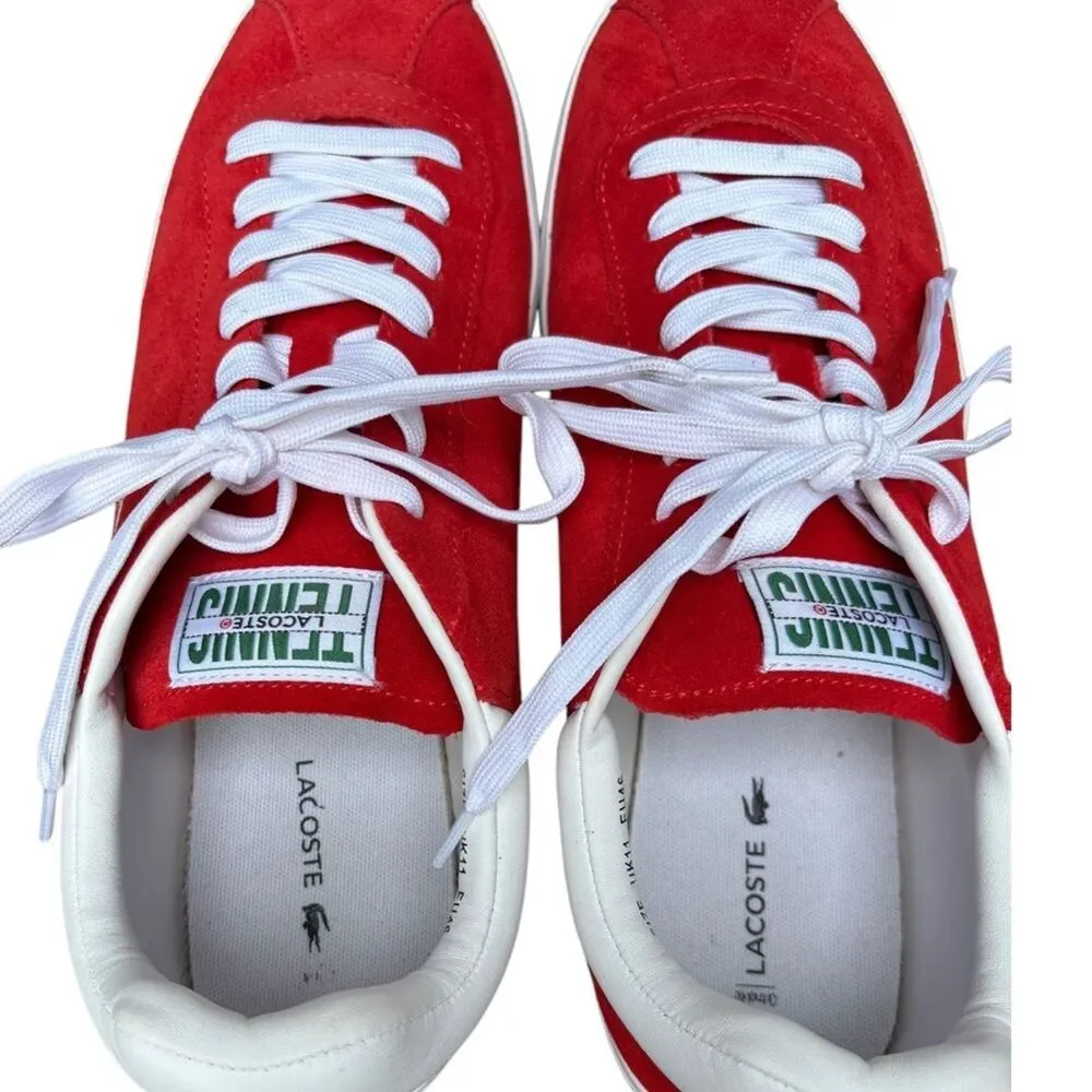 Lacoste Men’s 12 Baseshot Vintage Inspired 90’s Red Suede Lace Up Sneakers